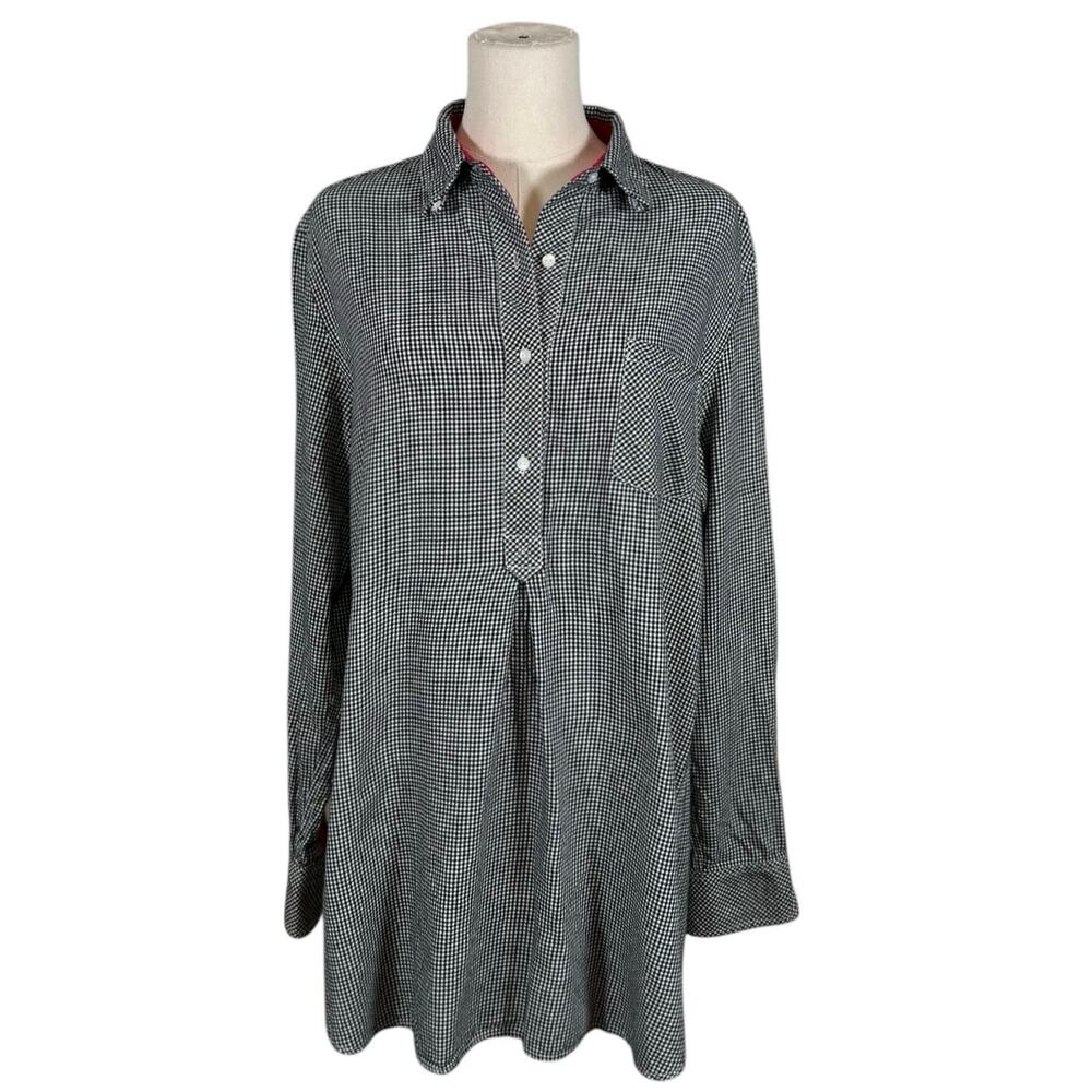 Victoria’s Secret Gingham Cotton Silk Sleep Shirt Dress Black White Red Medium
